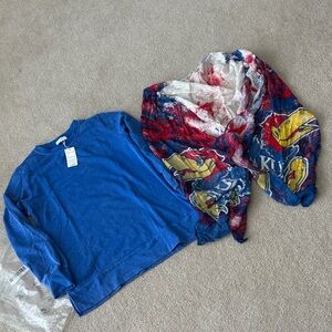 🏀 March Madness KSJayhawks Bundle Royal Blue Sweatshirt and accent scarf L ❤️💙